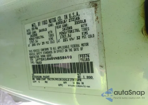 1997 Ford F-150 Lariat/Xl/Xlt from USA, damaged, VIN 1FTDX18W8VNB58690